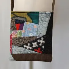 コ*ん様 着物リメイク　大島紬や銘仙、紬などパッチワークして、ミニショルダーバッ