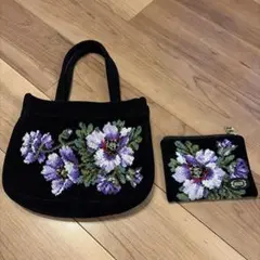 FEILER 黒 花柄トートバッグとポーチ