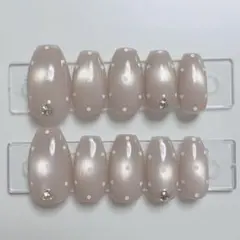 【現品】ネイルチップ 韓国風 マグネット シンプル ドット ベージュ 大人