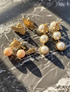 ゴールドカラー パール調 イヤリング 3点セット 上品 ビジューデザイン