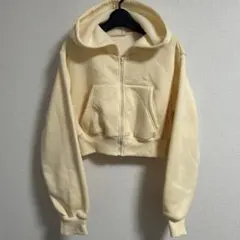 SHEIN クリームイエローフード付 クロップドパーカー シーン S 美品