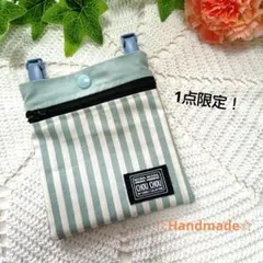 移動ポケット　ハンドメイド　ファスナーポケット　ポーチ　くすみグリーンストライプ