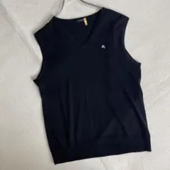 訳アリ BURBERRY BLACKLABEL Vネックベスト 羊毛100％ L