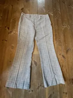 【良品】 ノーブランド チェックフレアスラックス コットン生地