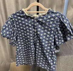 ZARA 刺繍 半袖ブラウス ネイビー Mのサムネイル
