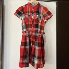 【美品】BurberryBLUELABELレッドチェック 半袖シャツワンピース