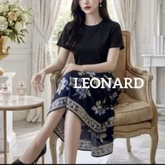 a244【極美品】LEONARD レオナール 花柄半袖カットソー ブラック黒 L