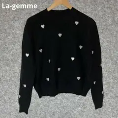 La-gemme　ハート刺繍 黒 ニットセーター 長袖