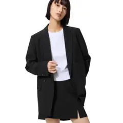 【美品】UNIQLO ダブルジャケット テーラード ブラック M 通勤 オフィス