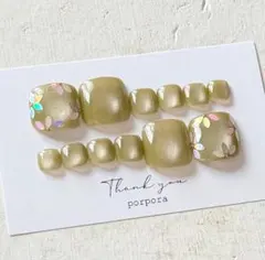 ［F12-40］フットネイルチップ12枚セット グリーン系 23マグネット