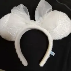 カチューシャ　ホワイト　ツイード　シフォン　ディズニーリゾート　ミニー