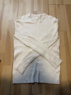 アイボリー リブ編み 長袖ニット Lサイズ