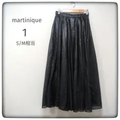 martinique ロングフレアスカート ブラック 光沢 タック 日本製 1のサムネイル