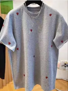 ハート柄刺繍 　Tシャツ　XXL　グレーのサムネイル