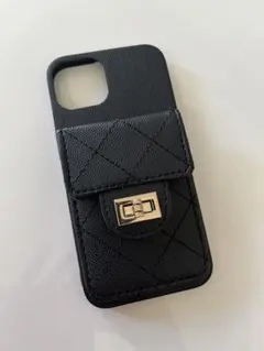 ブラック　レザー調　iPhoneケース 13 14 カードポケット付き