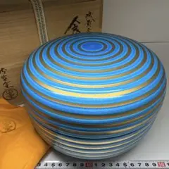 Ｒ２６５　水指　『平安　松谷造』『浅黄交趾』『青海波文』『平水指』　共箱　茶道具 R265水指『平安松谷造』『浅黄交趾』『青海波文』『平水指』共箱茶道具