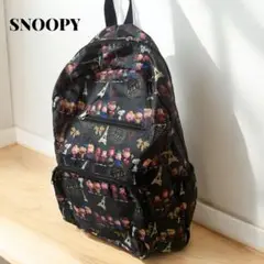 美品 スヌーピー リュック I LOVE スヌーピー エッフェル塔BK