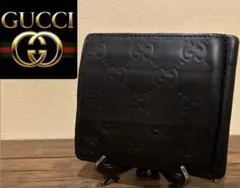 【GUCCI】希少グッチマネークリップ　二つ折り財布　GGロゴ　シマレザーのサムネイル