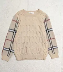 【値下げしました☆】ベージュ ケーブルニット セーター チェック袖
