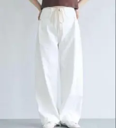 【Lサイズ】coca デニム紐付きワイドパンツ　ホワイト