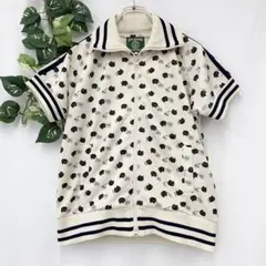 美品✨ リッスンハートビート ジャージ 半袖 ブルゾン アイボリー 猫 総柄のサムネイル