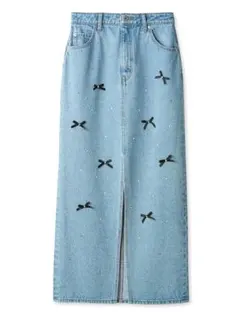 [L.B CANDY STOCK] リボンビジューデニムタイトスカート