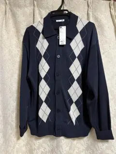 アーガイル柄 ネイビー カーディガン
