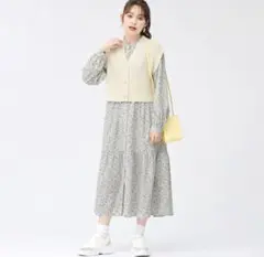 新品 未使用 タグ付き フラワー プリント ティアード シャツ ワンピース GU