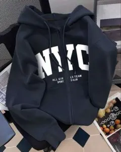 5XL 大きいサイズ　NYC ロゴ ジップアップパーカー ネイビー