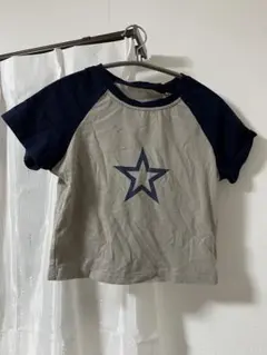 星プリント ラグラン袖ミニTシャツ グレー/ネイビー