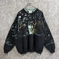 USA製 Artisans オオカミ柄 3Dアニマルスウェット 黒 ヴィンテージ