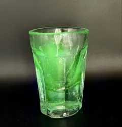 アンティーク　剣先コップ　ウランガラス　和ガラス　古道具　大正ロマン 昭和レトロウランガラスコップ 大正ロマンのグリーンアンティーク