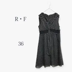 R・F ワンピース ドット ノースリーブ フレア 水玉 フェミニン ブラック S