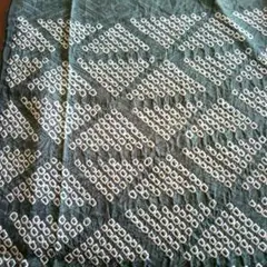 昭和レトロ　緑色の幾何学模様刺繍絞り古布
