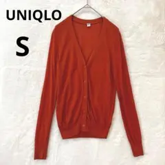 美品 UNIQLO S オレンジ ライトVネックカーディガン（長袖） シアー