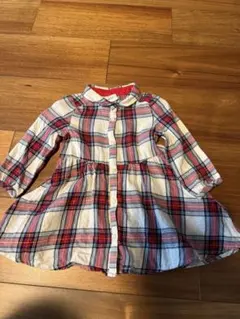 H&M チェック柄長袖ワンピース 74cm