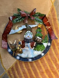 雪だるまとトナカイのクリスマスリース