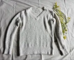 もこもこ Vネック トップス 白 ルームウェア 秋冬 ジェラートピケ