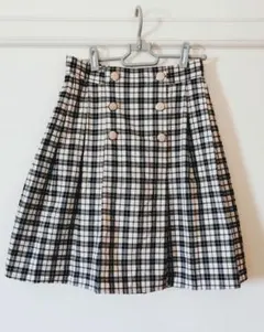 フィント　チェック柄プリーツスカート　黒✕ピンク