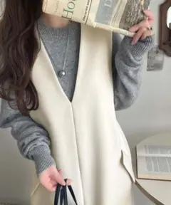 classical elf ポケット付Vネックワンピース