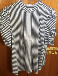 夏a.v.vアーヴェヴェ半袖五分袖ブラウスストライプ ギャザー袖Mサイズきれいめのサムネイル