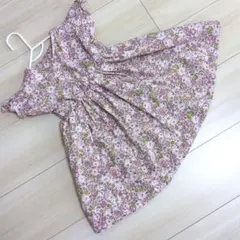 一度使用　小花柄　フリル　ノースリーブワンピース　くすみピンク綿100％