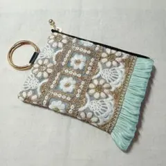No.63 インド刺繍リボン　ポーチ　ハンドメイド