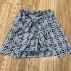 美品！青系チェック柄リボン付きスカート