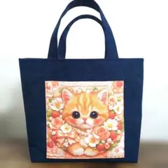 ハンドメイド トートバッグ帆布 猫柄パネル - メルカリ