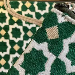 モロッコ雑貨　【二個セット】大小　　ポーチ　グリーン　トルコヴィンテージラグ