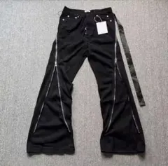 ジッパー付き黒フレアデニムパンツ Y2K ダークストリート お兄 ギャル