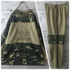 入手困難☆90s アディダス 刺繍ロゴ カモフラ ジャージ セットアップ L相当