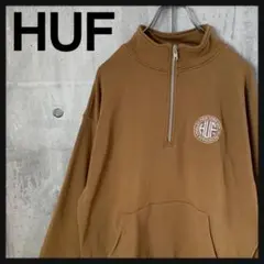 343e【人気Lサイズ】ハフ☆刺繡ロゴ ハーフジップ トレーナー ブラウン