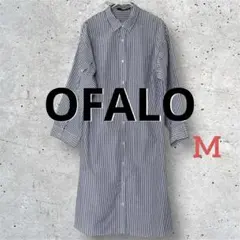 美品　OFALO ストライプシャツワンピース　白×グレー　長袖　M
